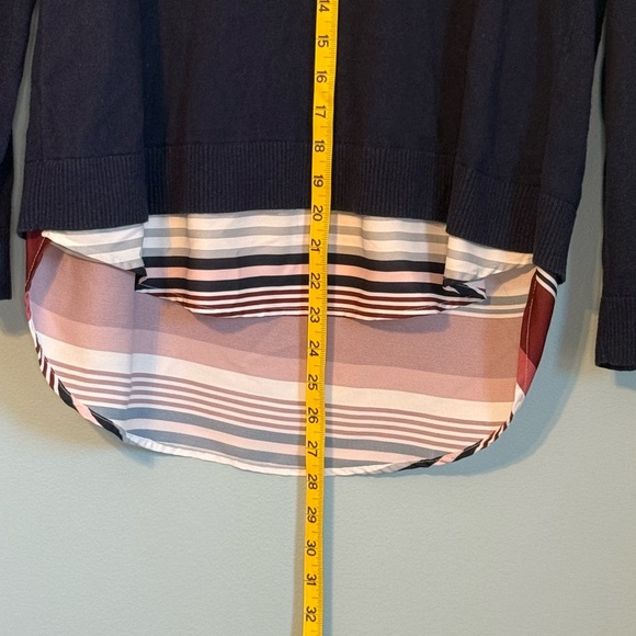 Market & Spruce Navy Sweater with Maroon, Pink and White Stripes - Picture 5 of 6